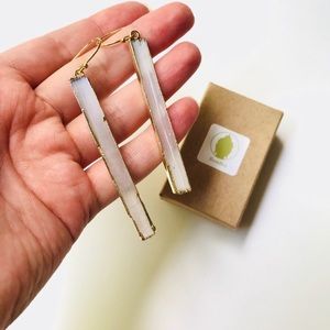 Raw Selenite Crystal Stick 14K Gold Hook Earrings